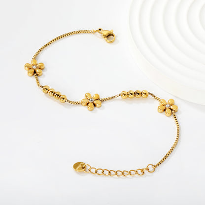 Wholesale Flower Bracelet | Floral Link Chain Stainless Steel | Waterproof Hypoallergenic Adjustable
