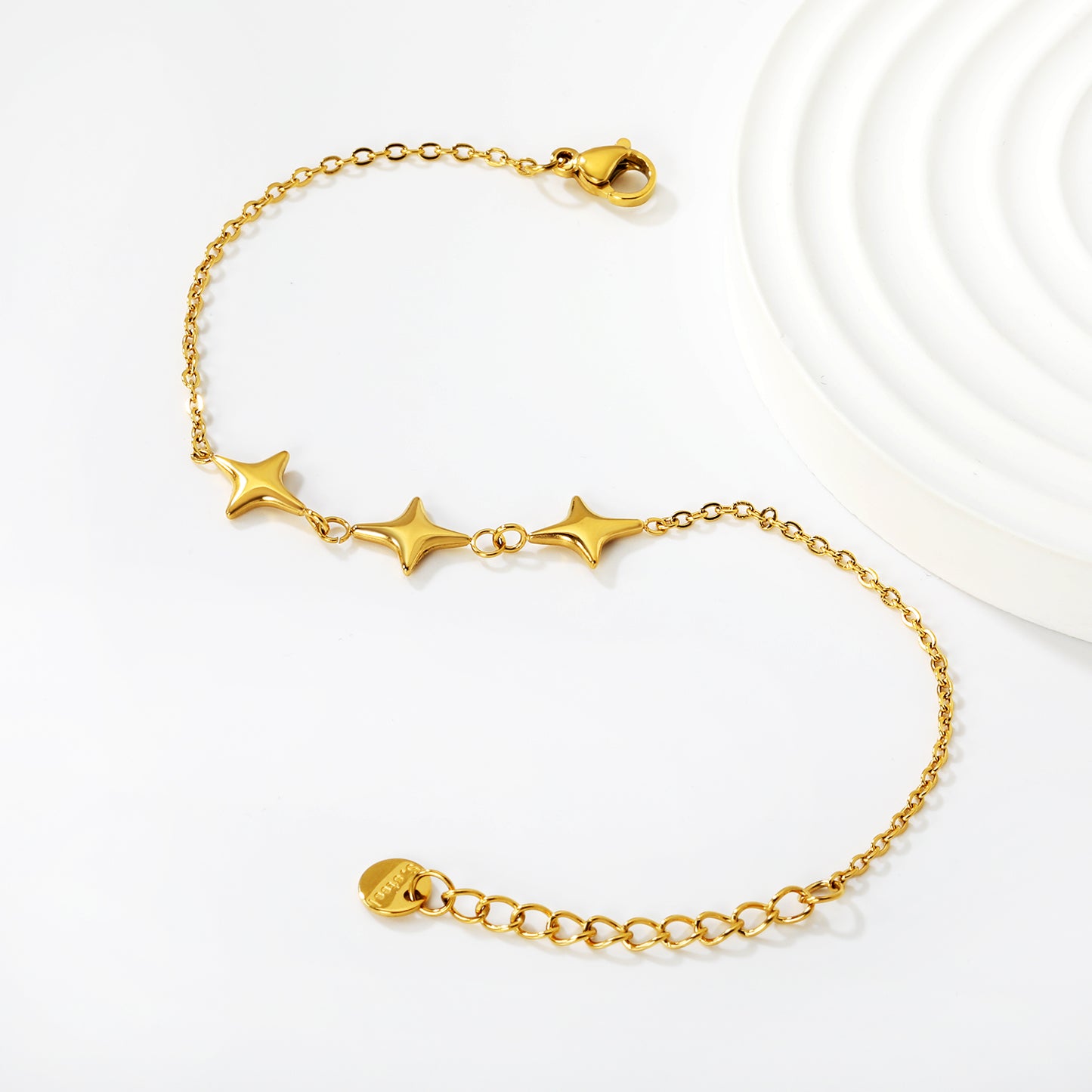 18K Gold Plated 3D Star Charm Bracelet | Stainless Steel Adjustable Waterproof Bracelet | Wholesale Minimalist Celestial Jewelry for Women