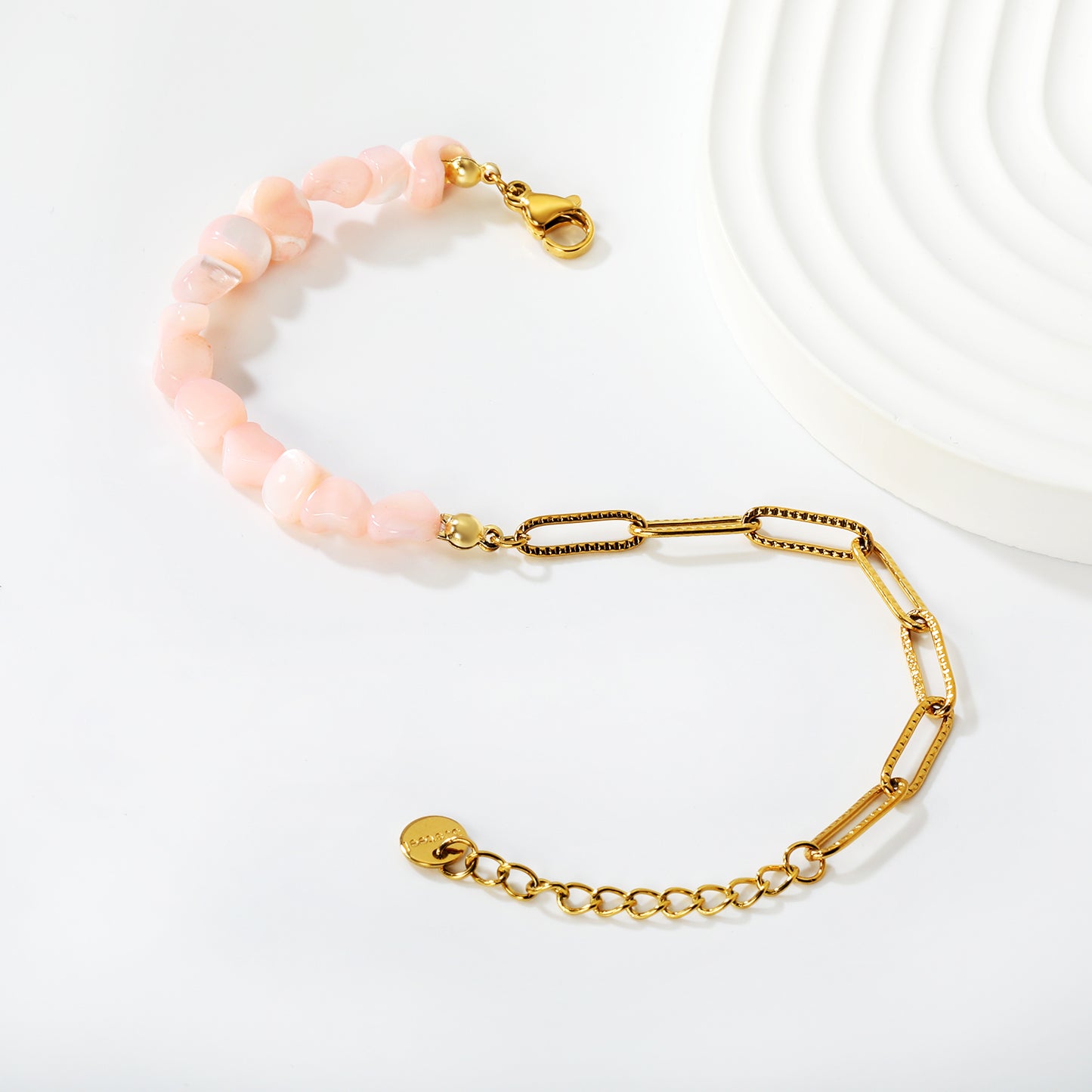 Boho Natural Gemstone Chip Bracelet with Gold Paperclip Chain | Hypoallergenic Beach Jewelry