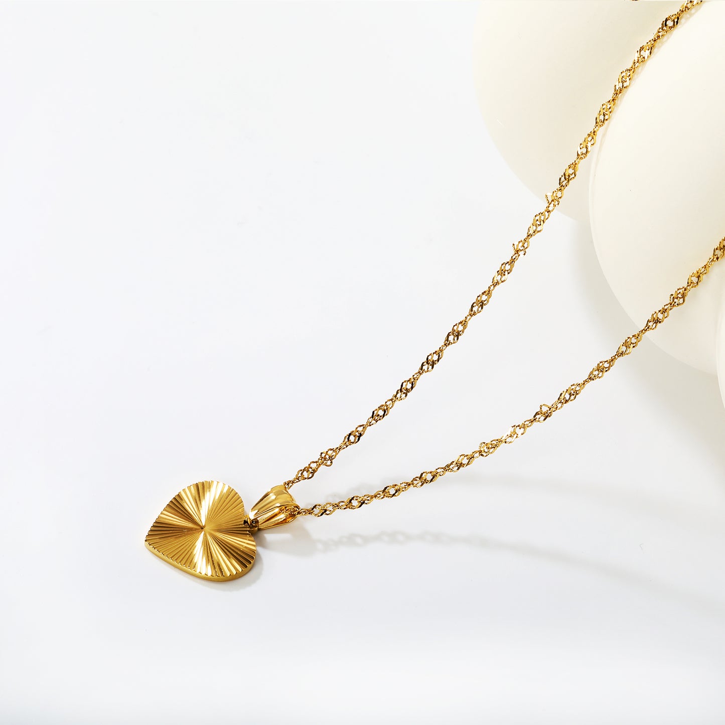 Wholesale Gold Tone Stainless Steel Heart Pendant Necklace – Sunburst Cut Finish, Waterproof Hypoallergenic