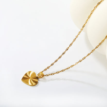 Wholesale Gold Tone Stainless Steel Heart Pendant Necklace – Sunburst Cut Finish, Waterproof Hypoallergenic
