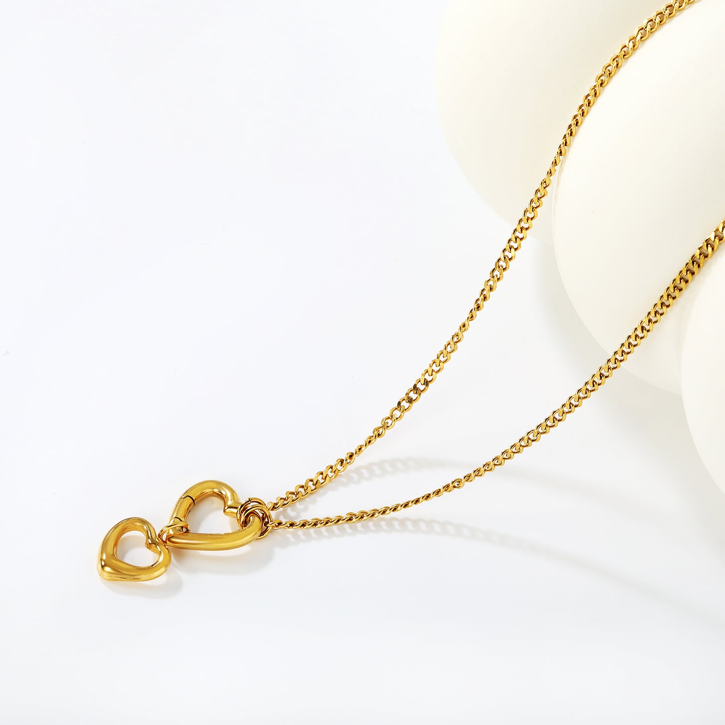 Wholesale Double Heart Adjustable Open Pendant Necklace Stainless Steel Women Hypoallergenic Waterproof