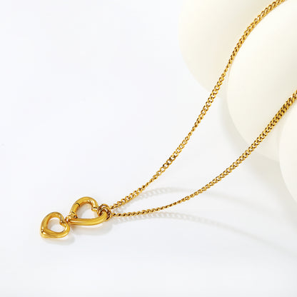 Wholesale Double Heart Adjustable Open Pendant Necklace Stainless Steel Women Hypoallergenic Waterproof
