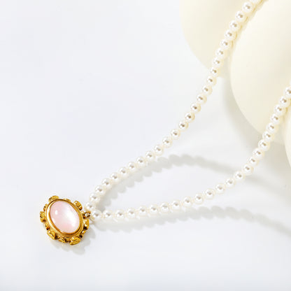Wholesale Pink Shell Pearl Pendant Necklace – Hypoallergenic Jewelry for Women, Waterproof & Tarnish Free, Bulk Order Wholesale