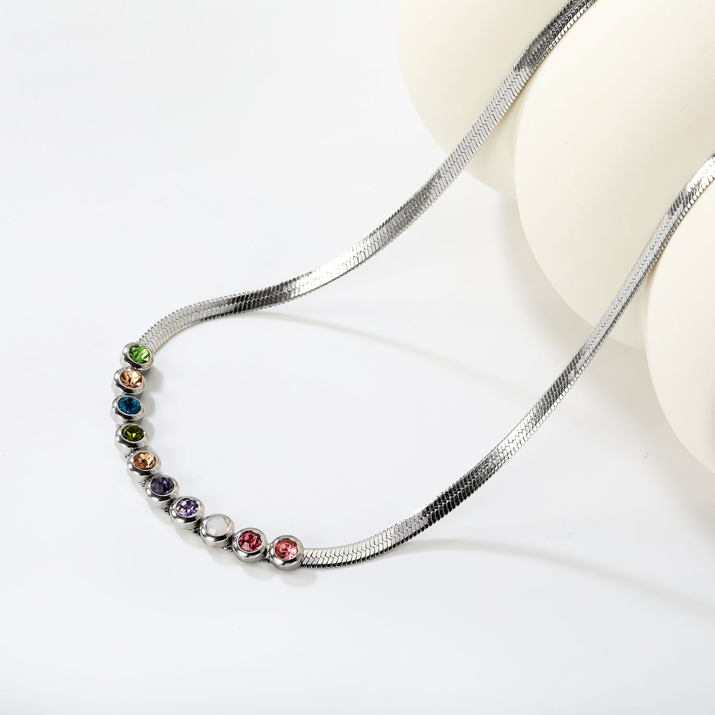 Wholesale Factory Colorful Cubic Zirconia Smile Necklace | Dainty Stainless Steel Chain for Women