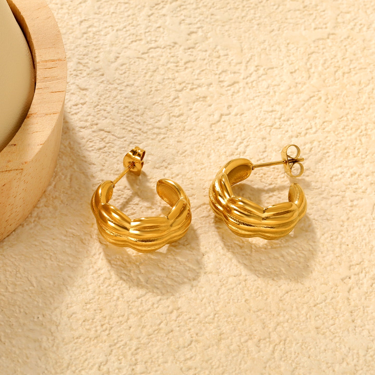 Waterproof C-Shape Twisted Earrings | Hypoallergenic Curved Hoop Earrings |  Stainless Steel