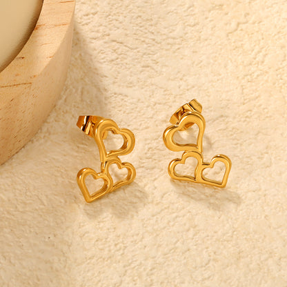 Dainty Stacked Heart Drop Earrings | Hypoallergenic Stainless Steel for Women