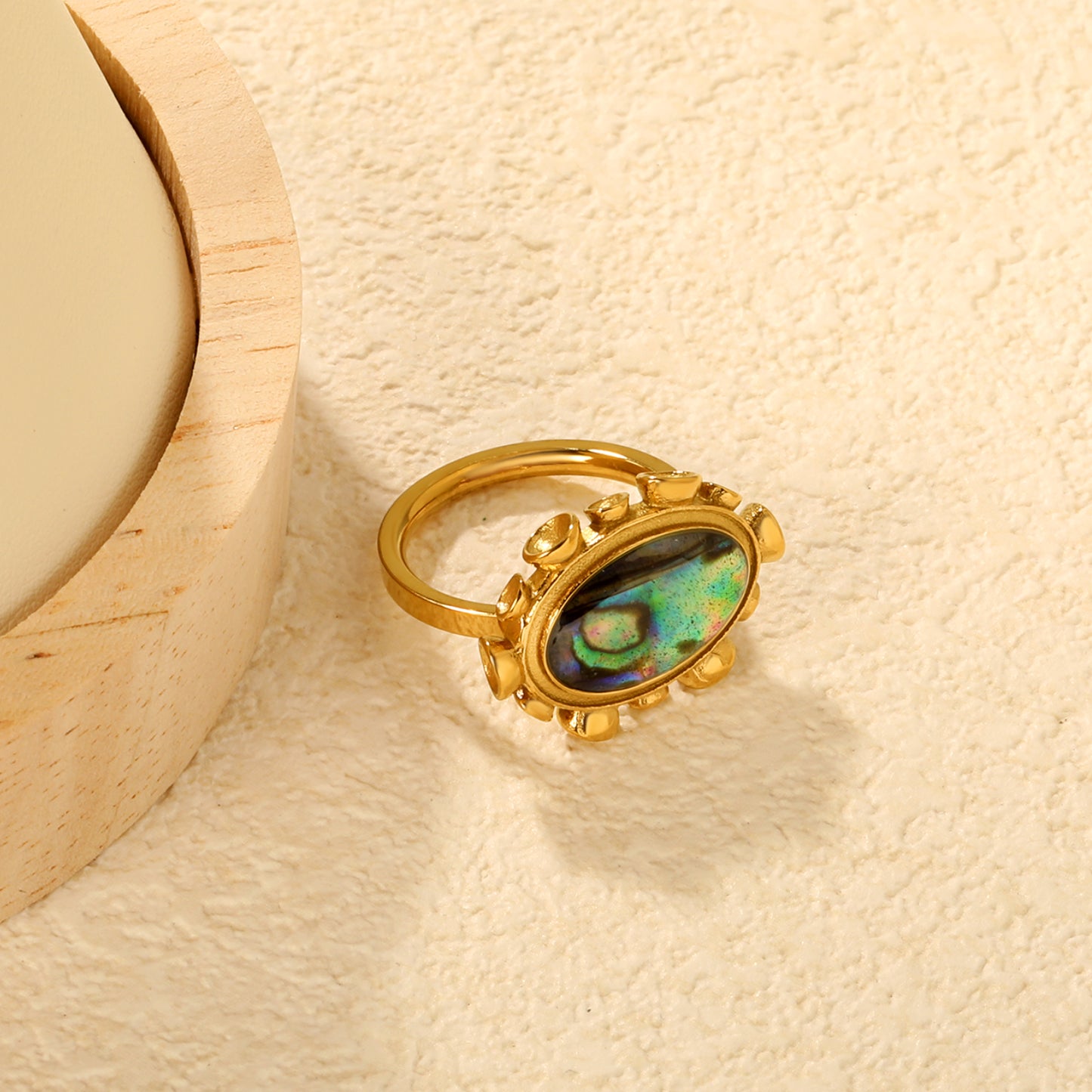 Wholesale Vintage Gold Abalone Shell Statement Ring | Boho Natural Stone Ring for Women