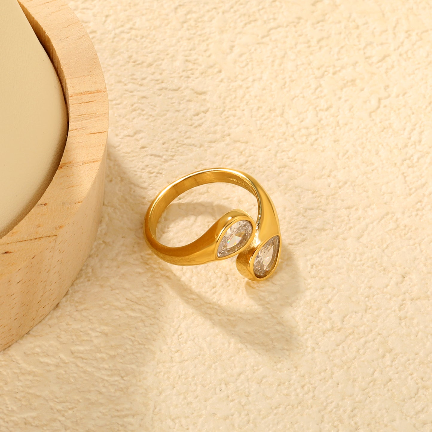 Geometric Double Teardrop Ring | Stainless Steel Gold Wrap Ring Minimalist statement jewelry for women
