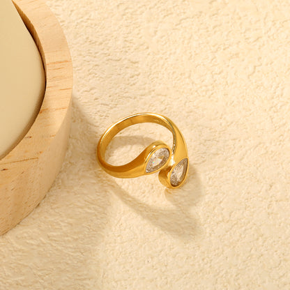 Geometric Double Teardrop Ring | Stainless Steel Gold Wrap Ring Minimalist statement jewelry for women