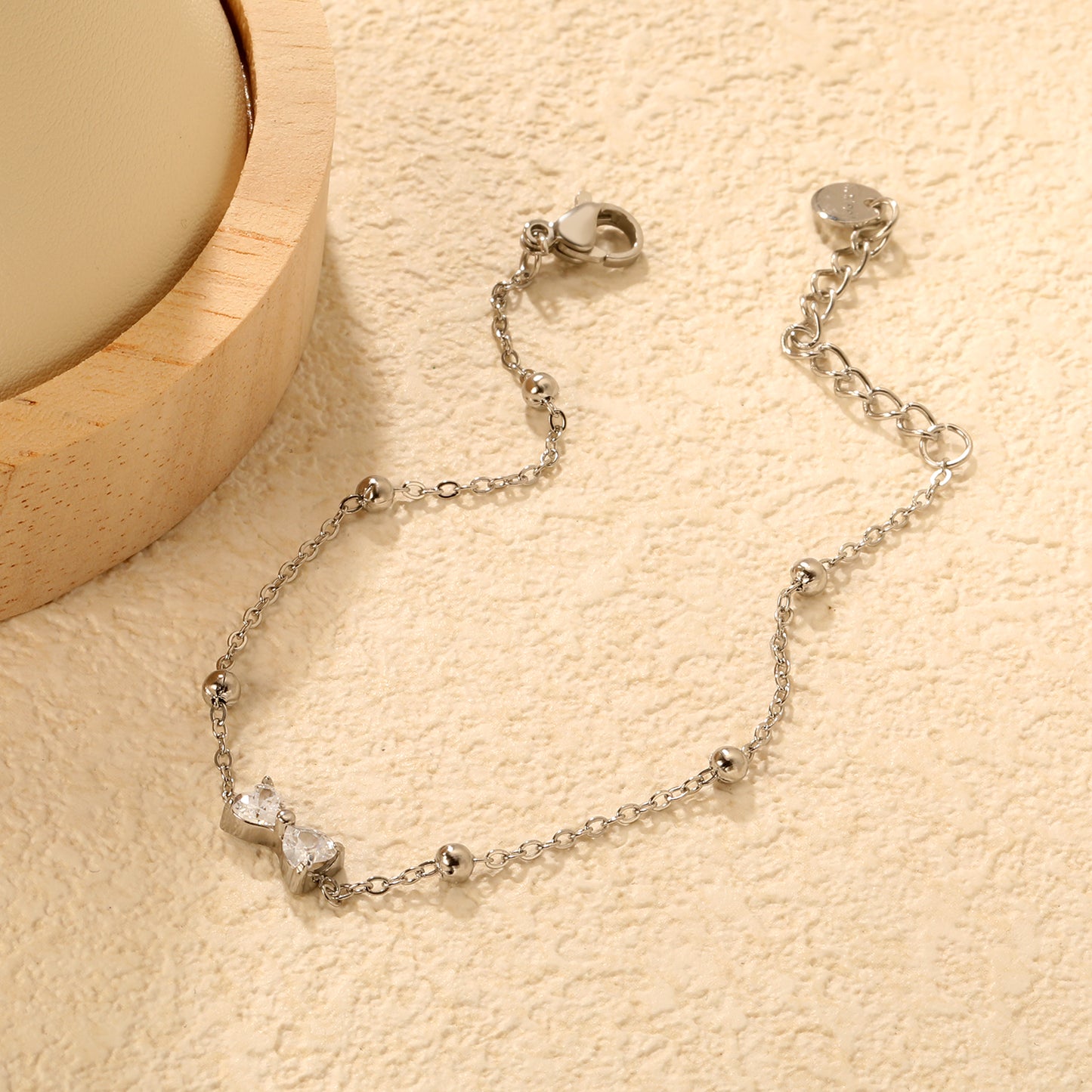 Wholesale Bow Bracelet for Women - White Zircon Adjustable | Hypoallergenic Stainless Steel Waterproof | Dainty Gift Jewelry