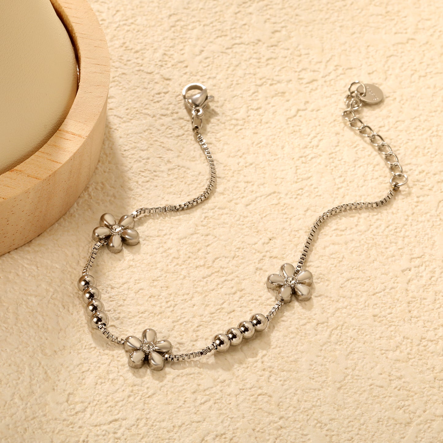 Wholesale Flower Bracelet | Floral Link Chain Stainless Steel | Waterproof Hypoallergenic Adjustable