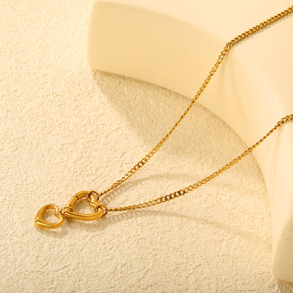Wholesale Double Heart Adjustable Open Pendant Necklace Stainless Steel Women Hypoallergenic Waterproof