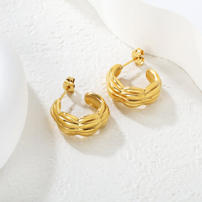 Waterproof C-Shape Twisted Earrings | Hypoallergenic Curved Hoop Earrings |  Stainless Steel
