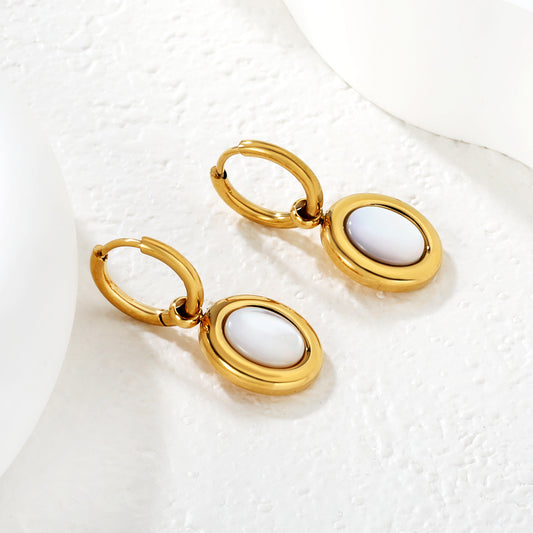 White Shell Hoop Earrings | Stainless Steel Coastal Earrings for Women | Dainty Beach Jewelry Gift