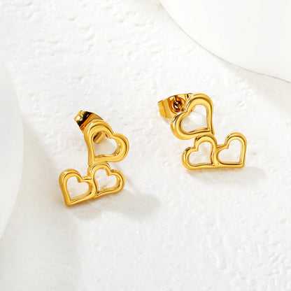Dainty Stacked Heart Drop Earrings | Hypoallergenic Stainless Steel for Women