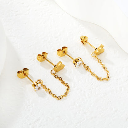 Gold Two Hole Butterfly Chain Earrings with Clear Crystal | Hypoallergenic Dangle Accessories