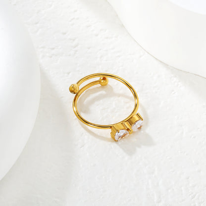 Bow Inspired Double Heart Ring | Stainless Steel Gold Open Ring Hypoallergenic waterproof ring