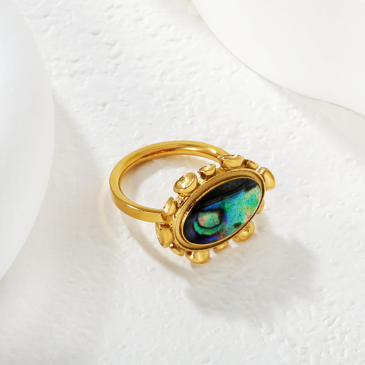 Wholesale Vintage Gold Abalone Shell Statement Ring | Boho Natural Stone Ring for Women