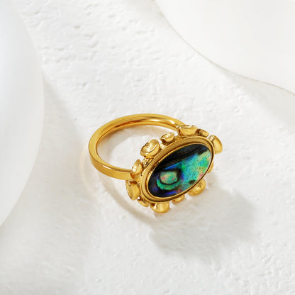 Wholesale Vintage Gold Abalone Shell Statement Ring | Boho Natural Stone Ring for Women