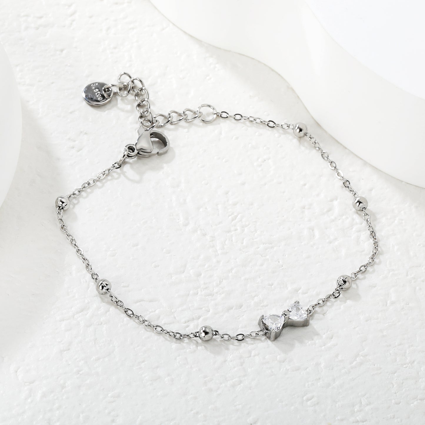 Wholesale Bow Bracelet for Women - White Zircon Adjustable | Hypoallergenic Stainless Steel Waterproof | Dainty Gift Jewelry