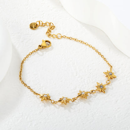 18K Gold Plated Starburst CZ Charm Bracelet | Stainless Steel Adjustable Waterproof Bracelet | Wholesale Celestial Jewelry for Women