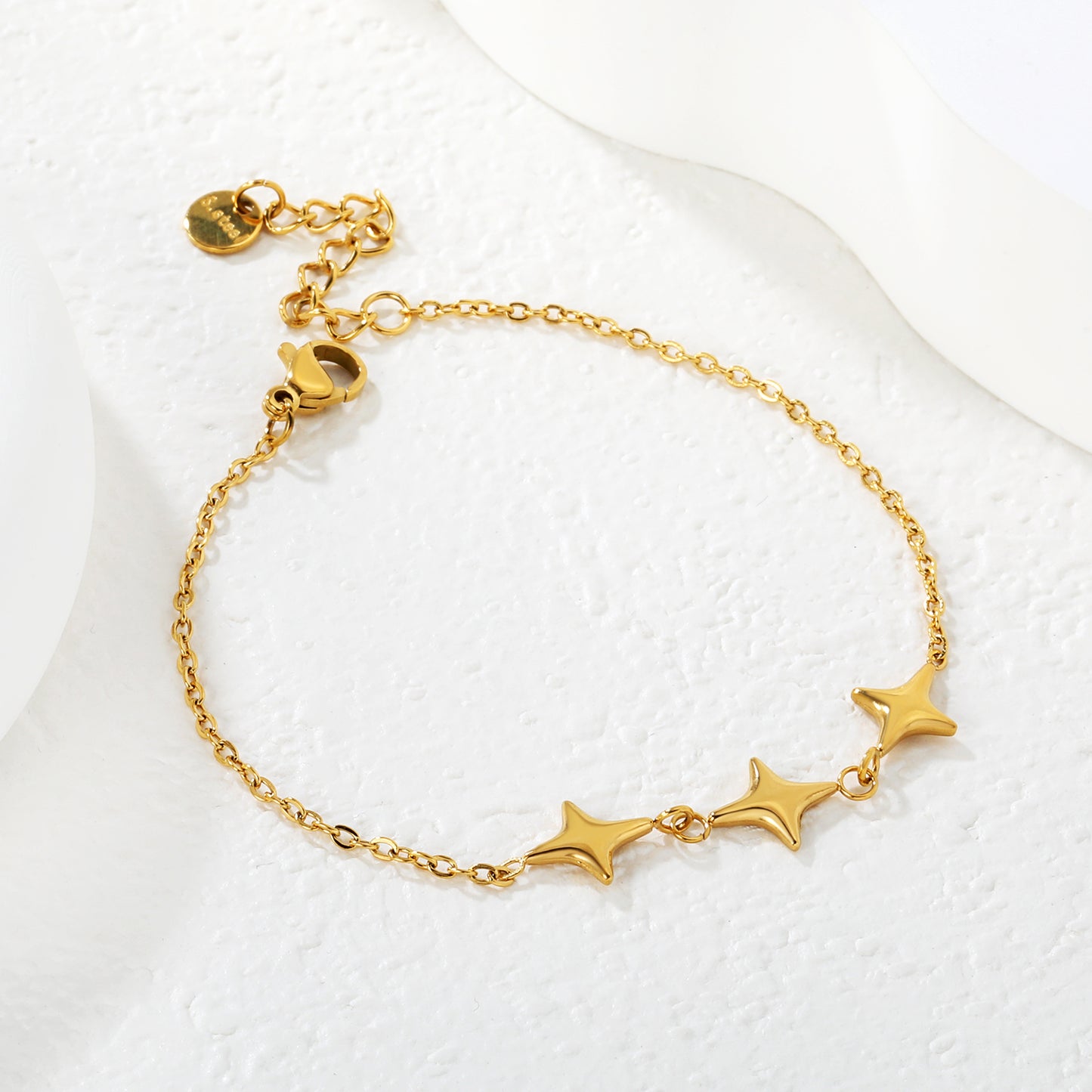 18K Gold Plated 3D Star Charm Bracelet | Stainless Steel Adjustable Waterproof Bracelet | Wholesale Minimalist Celestial Jewelry for Women