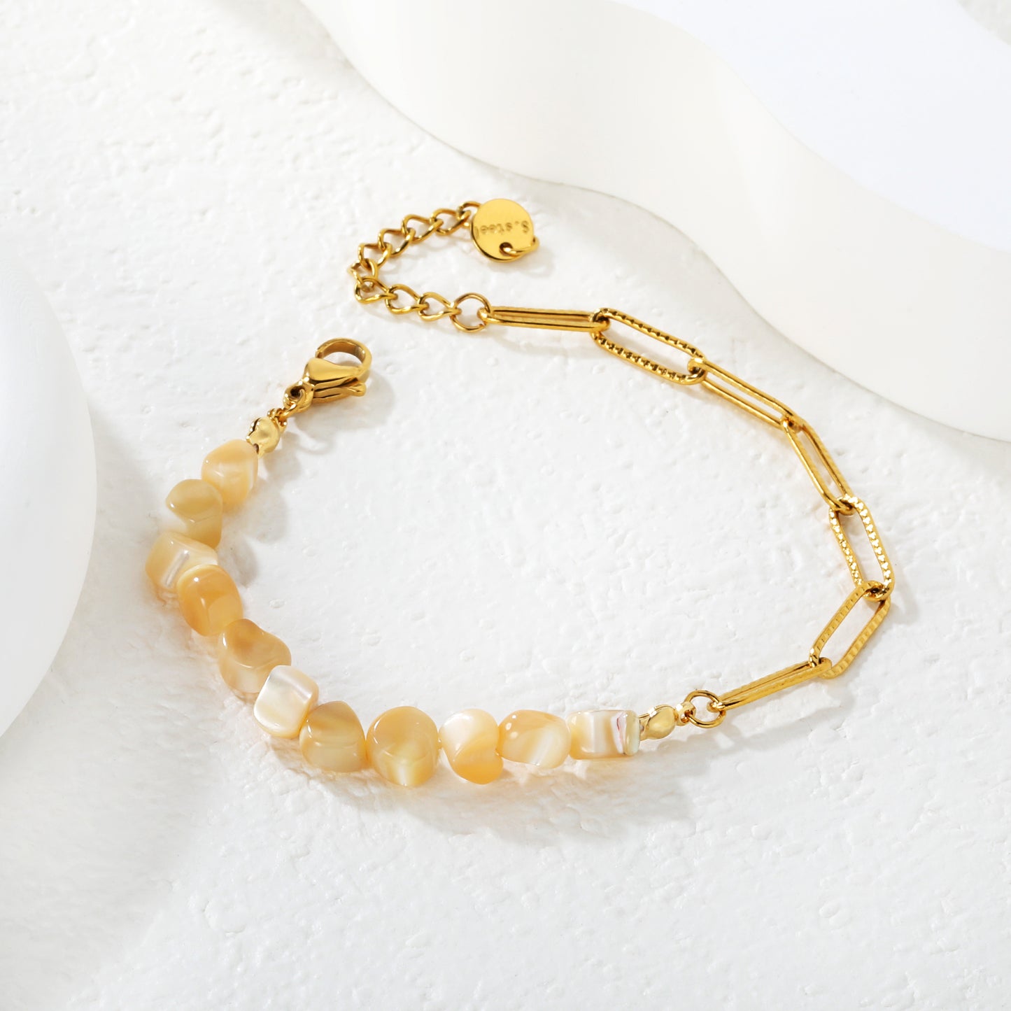 Boho Natural Gemstone Chip Bracelet with Gold Paperclip Chain | Hypoallergenic Beach Jewelry