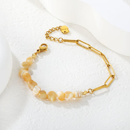 Boho Natural Gemstone Chip Bracelet with Gold Paperclip Chain | Hypoallergenic Beach Jewelry