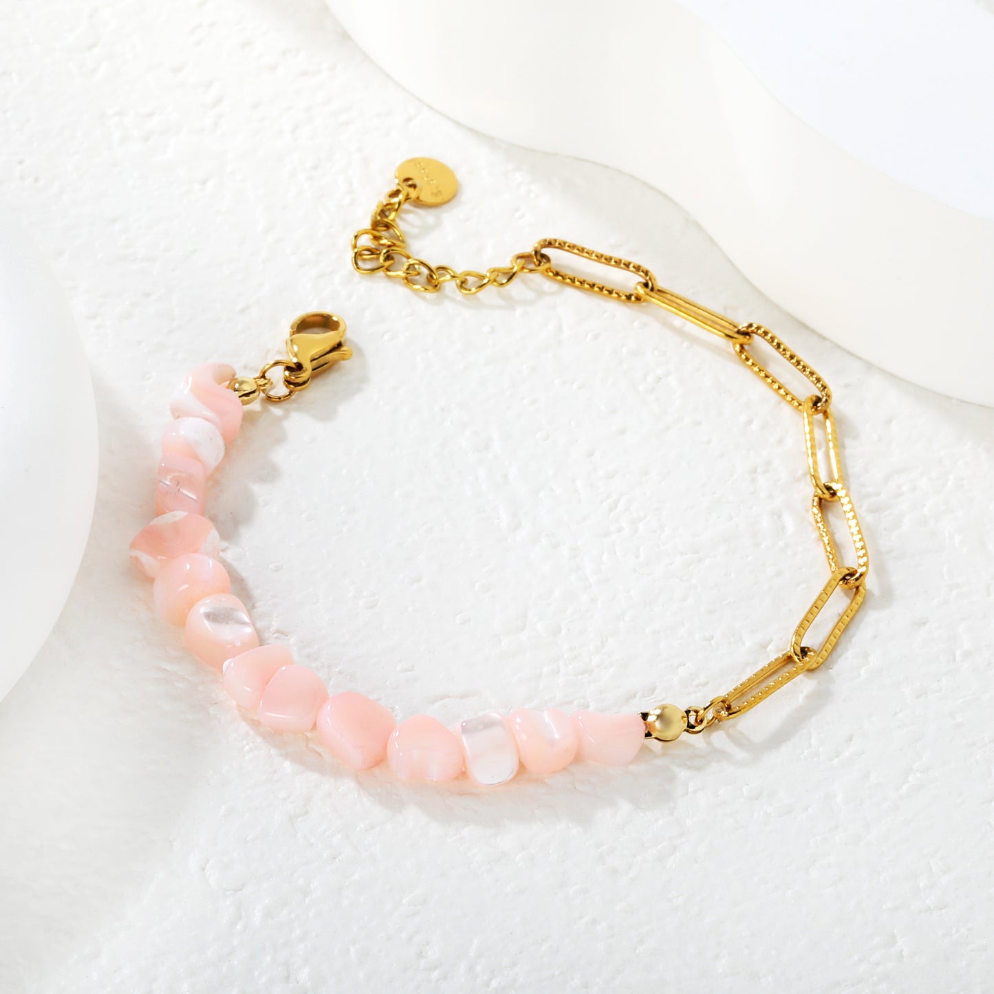 Boho Natural Gemstone Chip Bracelet with Gold Paperclip Chain | Hypoallergenic Beach Jewelry