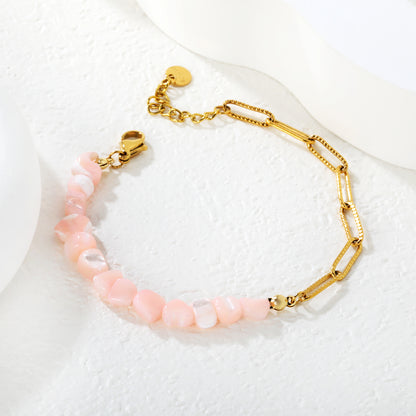 Boho Natural Gemstone Chip Bracelet with Gold Paperclip Chain | Hypoallergenic Beach Jewelry