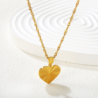 Wholesale Gold Tone Stainless Steel Heart Pendant Necklace – Sunburst Cut Finish, Waterproof Hypoallergenic