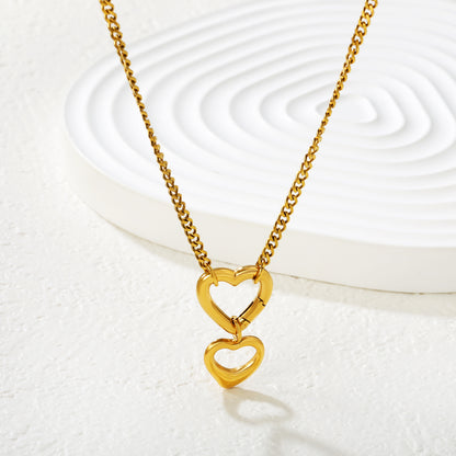 Wholesale Double Heart Adjustable Open Pendant Necklace Stainless Steel Women Hypoallergenic Waterproof