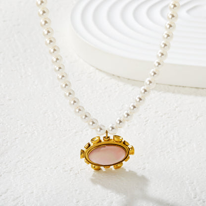 Wholesale Pink Shell Pearl Pendant Necklace – Hypoallergenic Jewelry for Women, Waterproof & Tarnish Free, Bulk Order Wholesale
