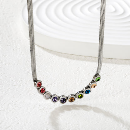 Wholesale Factory Colorful Cubic Zirconia Smile Necklace | Dainty Stainless Steel Chain for Women