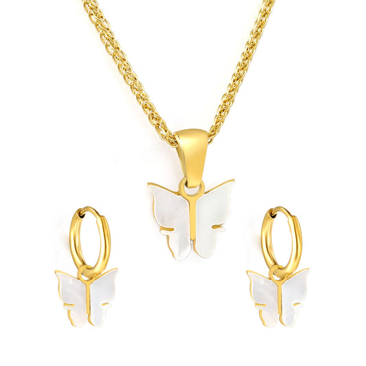 11*10.5mm Butterfly with White Shell Set