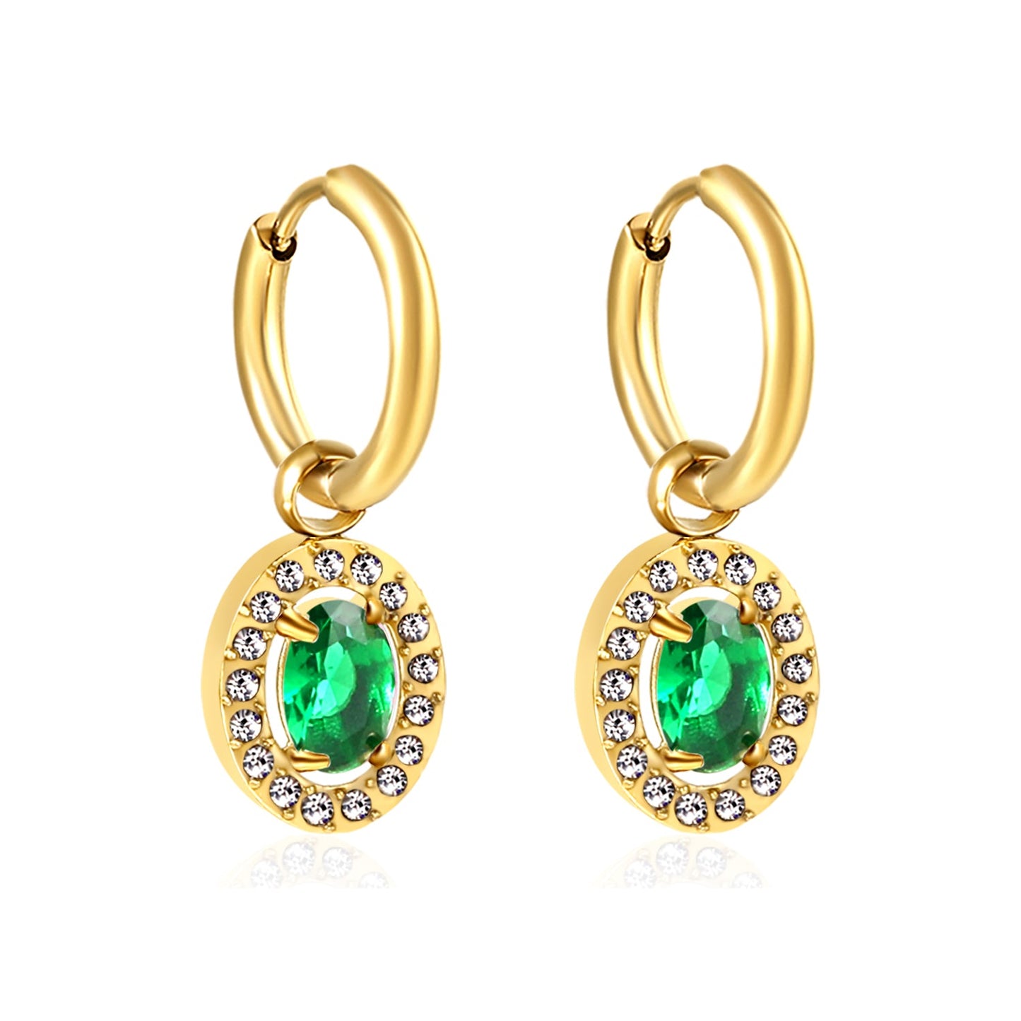 2x14.3mm Circle with Oval White&Red&Pink&Blue&Green Diamonds+White Diamond Hoop Earrings 8.4*10.2mm