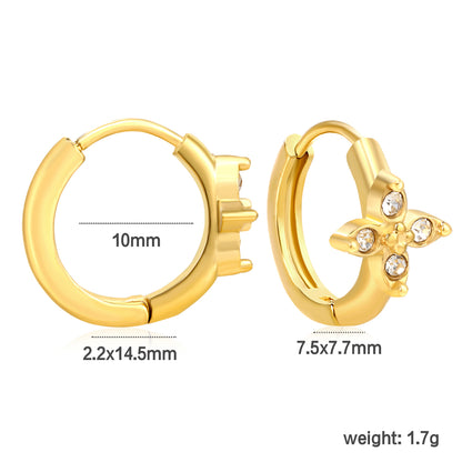 ✨ Wholesale Gold Stainless Steel Ear Cuff Set - 5 Styles (Stars/Crosses/Sunburst) w/ White Zircon | 10mm Inner Diameter (1.7-2.1g)