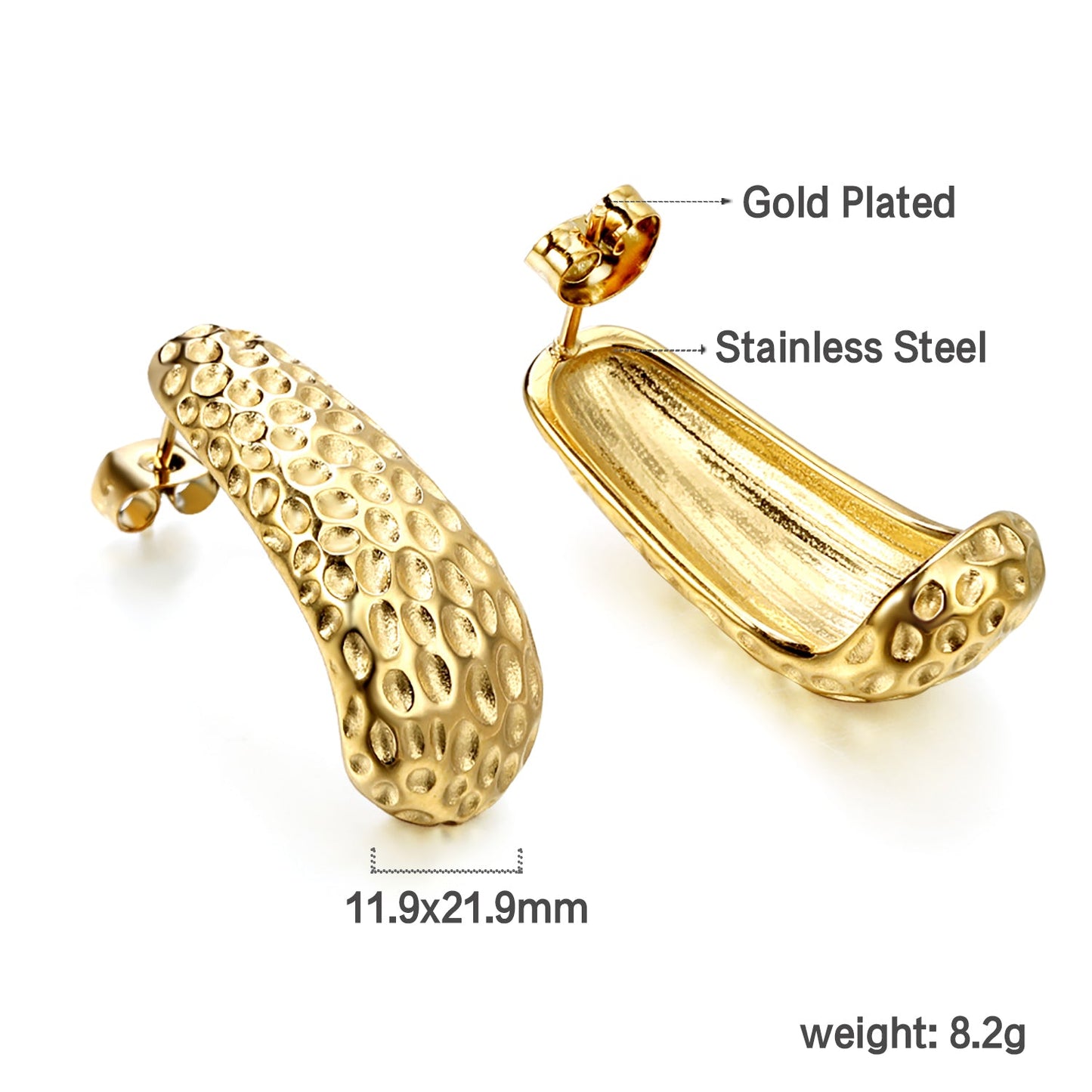 J-shaped pitted earrings 11.9*27.9mm