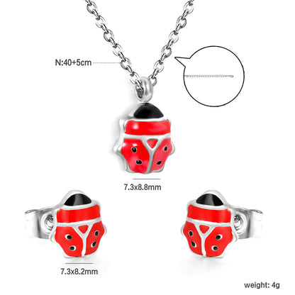 Wholesale Cute Ladybug Set - Stainless Steel Earrings & Pendant Necklace (4g) | Spring-Summer Bulk Collection