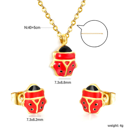 Wholesale Cute Ladybug Set - Stainless Steel Earrings & Pendant Necklace (4g) | Spring-Summer Bulk Collection