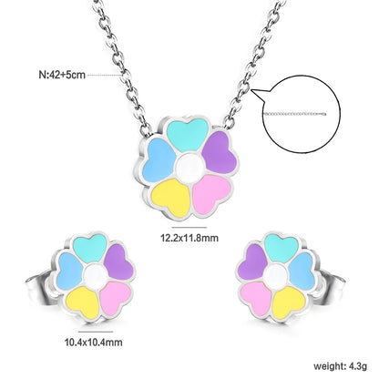 Bulk Colorful Flower Set Gold-Tone Stainless Steel Earrings & Necklace (4.3g) | Spring-Summer Wholesale Collection