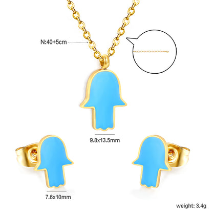 8.7x10.8mm Gold Stud Earrings + 10.7x13.6mm Pendant Set - 0.3mm Cross Chain (40+5cm) & 6mm Tag - Stainless Steel Wholesale Jewelry
