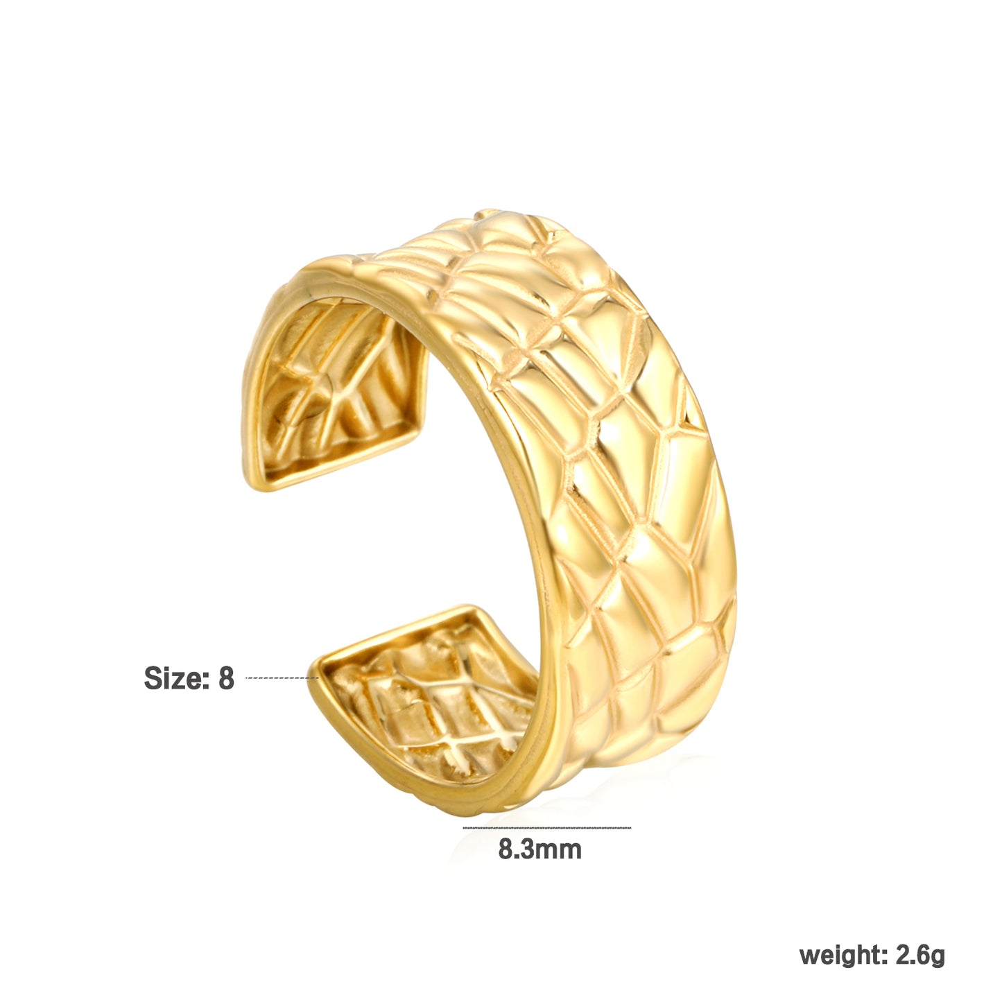 ✨ Premium Adjustable Open Ring 8.3mm Statement Height | Removable Sizing | 2.6g Gold Stainless Steel Wholesale