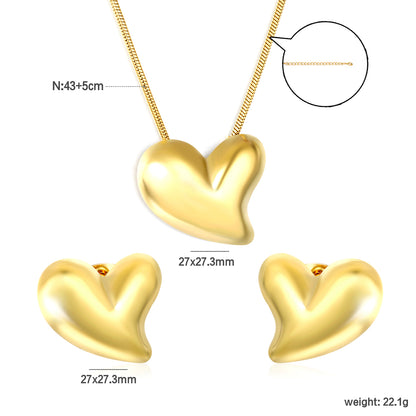 ✨ Jumbo Heart Jewelry Set (27x27.3mm) Wholesale Stainless Steel Earrings + Pendant | Heavy 1.6mm Chain 43+5cm | 3 Color Options