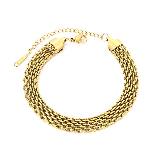 Wholesale Width 8mm*Thickness 2.6mm Woven Mesh Bracelet 18+3cm+6mm Round Tail Tag Steel/Golden