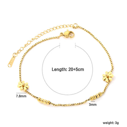 3mm*8 steel beads+7.8mm*2 seven petal flowers anklet 1.2mm*20+5cm
