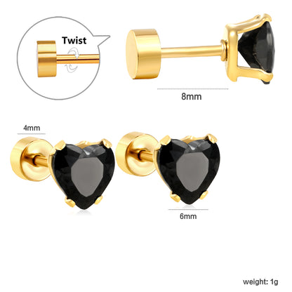 ✨ 6mm Heart Twist Plugs Wholesale Gold Spiral Ear Gauges with Black/Blue Diamonds | Hypoallergenic Body Jewelry Bulk