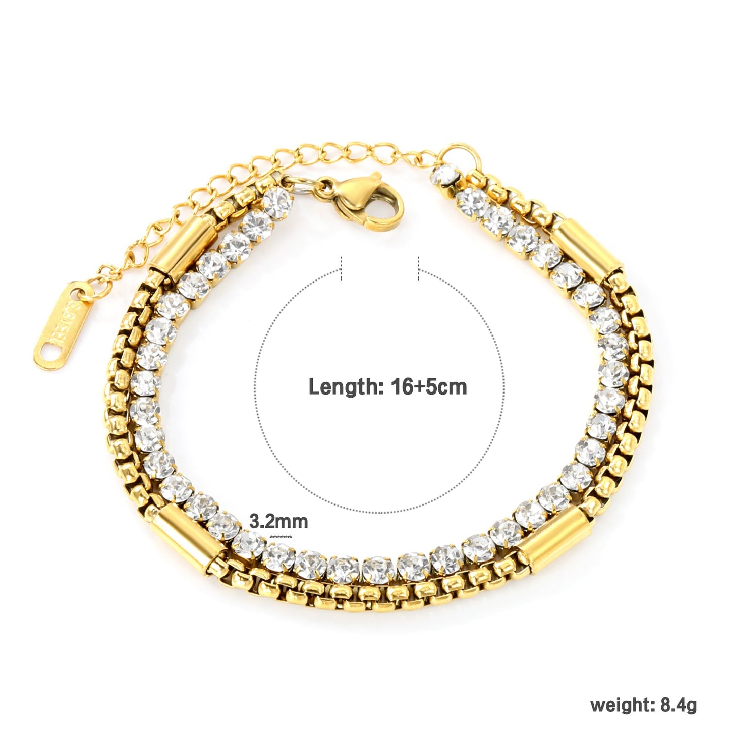 3.2mm*40 round white diamonds + matching chain bracelet 16+5cm