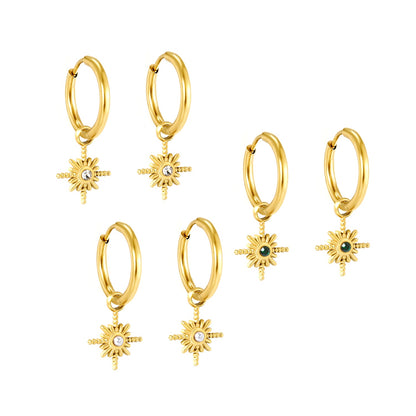2*12mm I.D. earrings+11.2mm Polaris with white pearl/white/green zirconia earrings Gold color